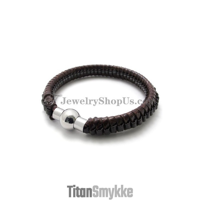 Elegant Brun Titanium- Og Læderarmbånd Elegant Brun Titanium- Og Læderarmbånd
