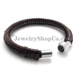 Elegant Brun Titanium- Og Læderarmbånd