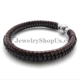 Elegant Brun Titanium- Og Læderarmbånd
