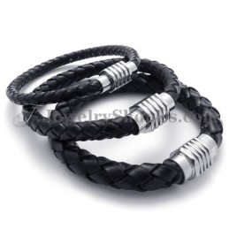Elegant Sort Titanium- Og Læderarmbånd