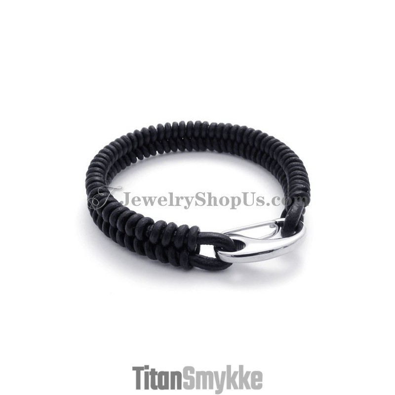 Elegant Læderarmbånd I Titanium