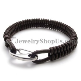Smuk Brun Titanium- Og Læderarmbånd