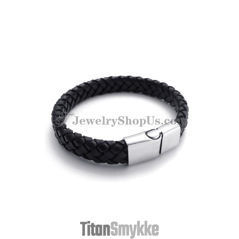 Elegant Sort Titanium Med Læderrem