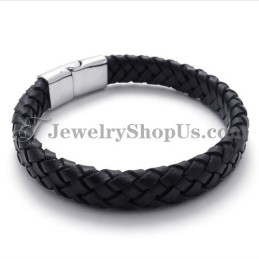Elegant Sort Titanium Med Læderrem
