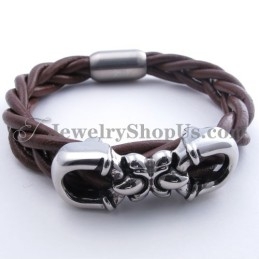 Moderigtig Brun Læder Titanium Armbånd