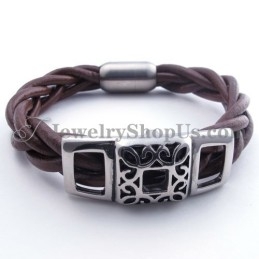 Moderigtigt Brunt Titanium Læderarmbånd