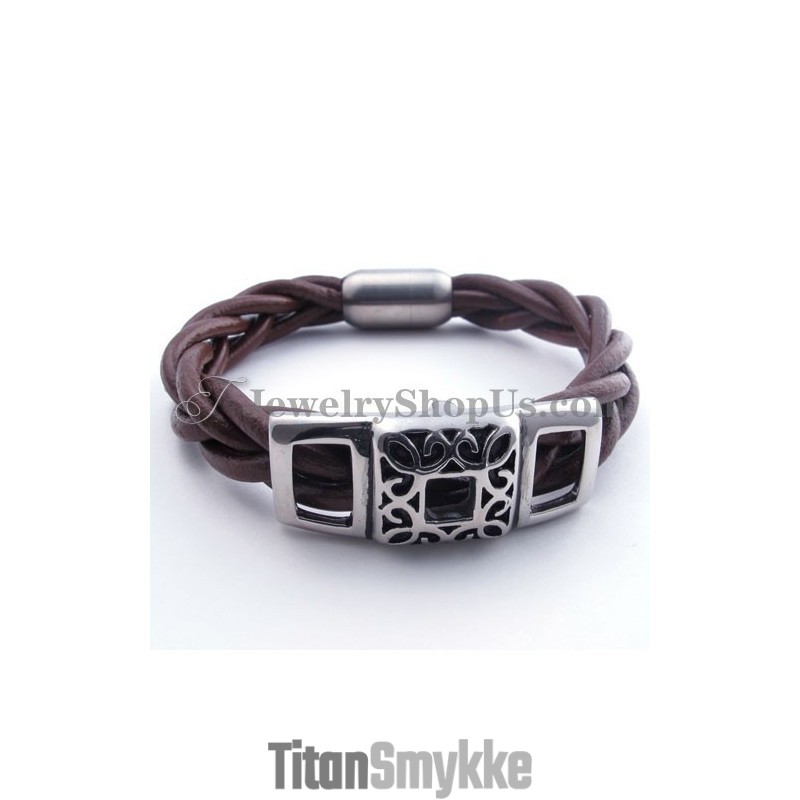 Moderigtigt Brunt Titanium Læderarmbånd Moderigtigt Brunt Titanium Læderarmbånd