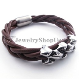 Elegant Brunt Titanium Læderarmbånd