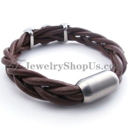 Elegant Brunt Titanium Læderarmbånd