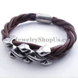 Elegant Brunt Titanium Læderarmbånd