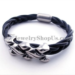 Elegant Læderarmbånd I Titanium