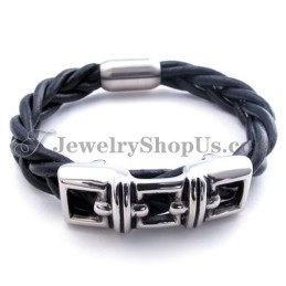Elegant Sort Titanium Læderarmbånd