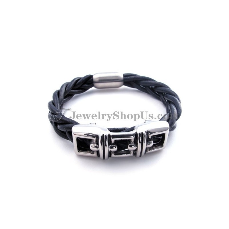 Elegant Sort Titanium Læderarmbånd