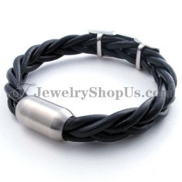 Elegant Sort Titanium Læderarmbånd