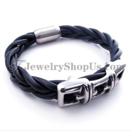 Elegant Sort Titanium Læderarmbånd
