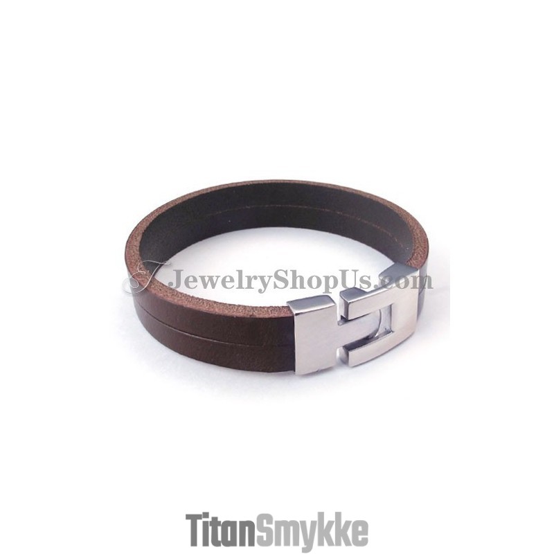 Moderigtig Brun Læderarmbånd Med Titanium Moderigtig Brun Læderarmbånd Med Titanium