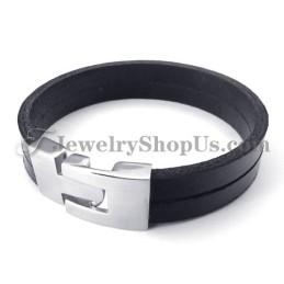 Elegant Sort Læderarmbånd Med Titanium