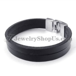 Elegant Sort Læderarmbånd Med Titanium