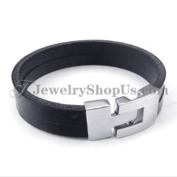 Elegant Sort Læderarmbånd Med Titanium
