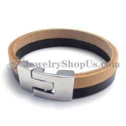 Elegant Sort Og Brun Læderarmbånd Med Titanium