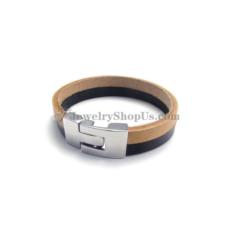 Elegant Sort Og Brun Læderarmbånd Med Titanium