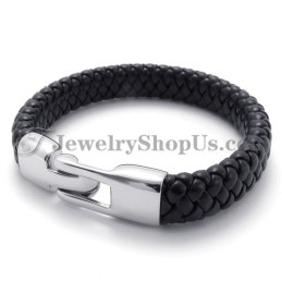 Smuk Sort Titanium- Og Læderarmbånd
