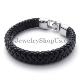 Smuk Sort Titanium- Og Læderarmbånd