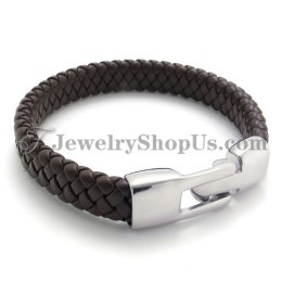 Elegant Brun Titanium- Og Læderarmbånd