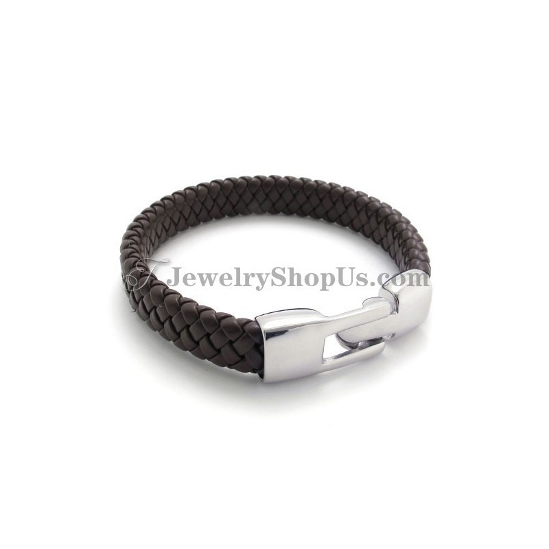Elegant Brun Titanium- Og Læderarmbånd