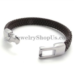 Elegant Brun Titanium- Og Læderarmbånd