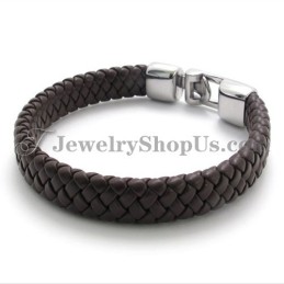 Elegant Brun Titanium- Og Læderarmbånd