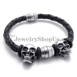 Elegant Læderarmbånd Med Titaniumkranier