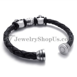 Elegant Læderarmbånd Med Titaniumkranier