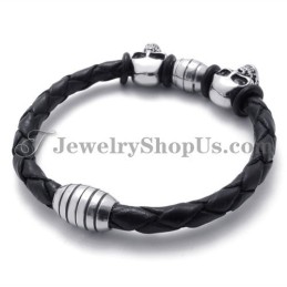 Elegant Læderarmbånd Med Titaniumkranier