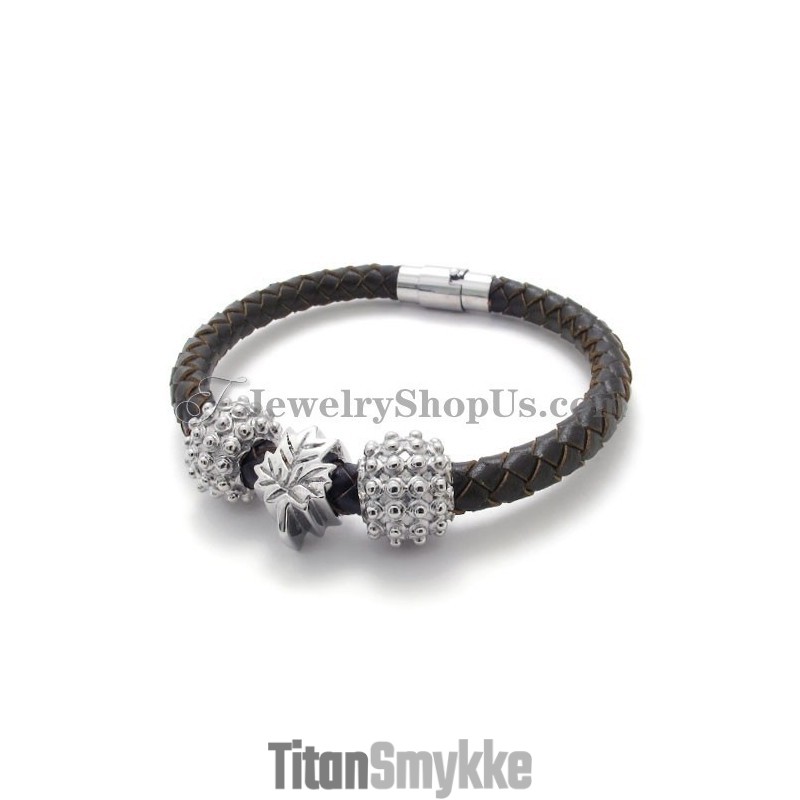 Brun Titanium- Og Læderarmbånd