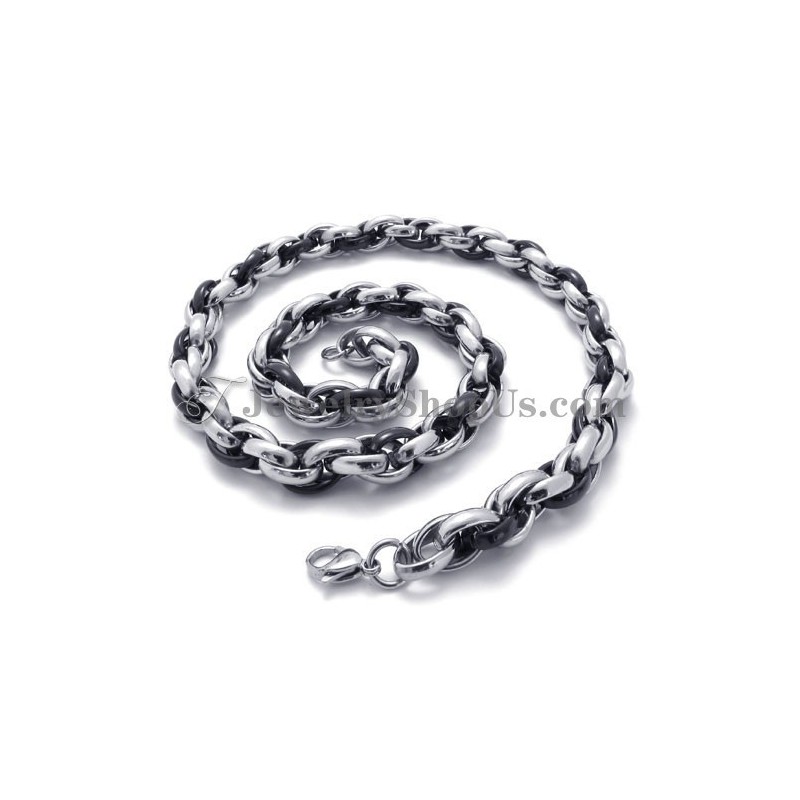 Elegant Sort Og Sølv Titanium Halskæde