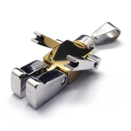 Herrehalskæde Med Robotvedhæng I Ren Titanium Og Gyldent Design (Ny)
