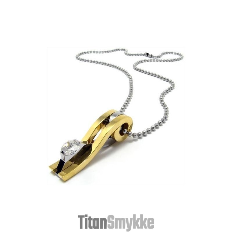 Herrehalskæde Med Vedhæng I Ren Titanium Og Gyldent Design (Ny)